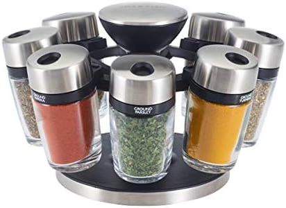 Cole & Mason Cambridge 8 Jar Rotating Spice Rack, Includes 8 Filled Spice/Herb Jars with Lids for Kitchen Countertop Storage, (H) 13cm x (W) 20cm