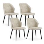 CLIPOP Dining Chairs Set of 4 Beige Faux Leather Kitchen Chairs with Padded Back and Metal Legs, Counter Lounge Chairs for Living Room Bedroom