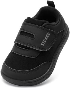 Toddler Wide Toe Box Shoes:Boys Barefoot Shoes,Baby First Walking Shoes Kids Tennis Running Sneakers, Canvas Casual Preschool Flat Non Slip Comfortable Lightweight Outdoor All Black Infant Size 4