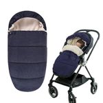 Warm Winter Baby Car Seat Cover and Bunting Bag for Baby Boy & Girl-Waterproof Stroller Footmuff for Cold Weather - Outdoor Sleeping Bag with Oversized Fur Collar (Denim Blue)