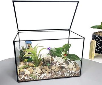 Ferrisland Glass Plant Terrarium Container Wardian Case Indoor Small Succulent Terrarium Planter w/Door for Tabletop Decor DIY Gift - 8.3"x4.7"x5.5" (Black4)