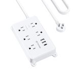 TROND 10ft Long Extension Cord USB C, ETL Listed, Flat Plug Power Bar Surge Protector, 5 Multi Plug Outlets 3 USB Chargers, Under Desk Power Strip Wall Mount, Home Office Supplies Dorm Room Essentials