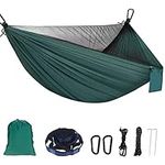 Sendowtek Camping Hammock with Mosquito Net Portable Hammock with Tree Straps D-Shape Carabiners, Elastic Ropes Loop, Parachute Nylon Travel Hammock for Outdoor Backpacking Backyard Hiking