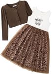 Arshiner Toddler Tulle Leopard Dresses and Long Sleeve Brown Shrug Set Casual Thanksgiving Tutu Dress Size 6