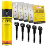 Clipper Lighter Accessory Kit | 1 x Clipper 300ml Gas Refill - 5 x Clipper Lighter Replacement Wheels - 5 x Packs Of Clipper Lighter Universal Flints