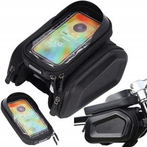 Genérico Bolsa para Cuadro de Bicicleta con 3 Compartimentos | Soporte para Teléfono Desmontable para Móviles de hasta 7´´ + 2 Bolsos Laterales | Fuerte e Impermeable - 16x9cm & 20x11cm, 14475