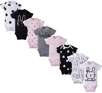 Gerber Baby Girls' 8 Pack Short-Sleeve Onesies Bodysuits, Pink Bunny, 0-3 Months