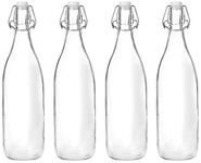 Amazon Brand - Solimo Silica Glass Bottle with Flip Cap, 1 Litre, Set of 4, Transparent