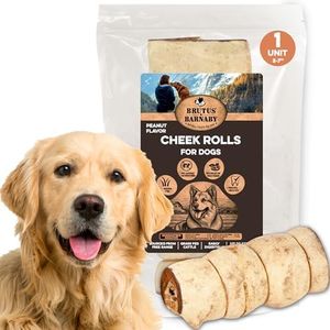 Premium Beef Cheek Rolls for Dogs 5-7" - (1-Pack), Peanut Butter Flavored Long Lasting, Safe & Natural Rawhide Alternative Chews, Ideal for Large Dogs & Aggressive Chewers, Supports Dental Health