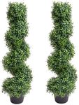 GarveeHome 35 Inch Artificial Boxwood Topiary Outdoor Set of 2, Faux Plant Spiral Tree in Pot, All-Year Green Fake Plant for Indoor Front Door Porch Garden Decor