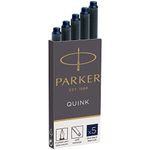 Parker Fountain Pen Ink Refill Cartridges | Long | Blue-Black QUINK Ink | 5 Count