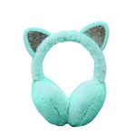 Women's Winter Warm Cat Ear Ear Warmer Knitted Earmuffs Girls Fluffy Ear Muffs Ear Cover Cyan