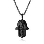 COAI Womens Mens Black Obsidian Stone Hamsa Hand Pendant Necklace