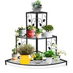 Giantex 3 Tiers Corner Shelf Metal Plant Stand, Stair-Step Style Flower Pot Display, Ladder Plant Display Rack, Quarter Round Plant Shelf for Indoor Outdoor Use