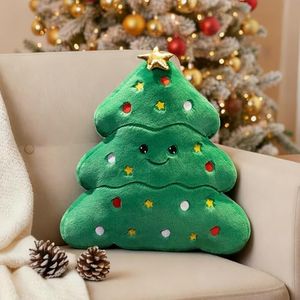 Wadser Christmas Tree Pillow, Cute Christmas Cushion 13.8" for Sofa Couch | Green Tree Shaped Pillow, Smile Face with Gold Star, Xmas Gifts, Indoor Holiday Room Decor for Home Office Bed Living Room