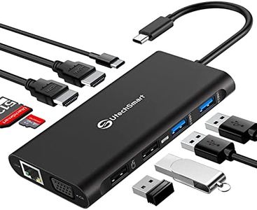 UtechSmart Triple Monitor USB-C Laptop Docking Station - 11-in-1 Dock with 2 HDMI, VGA, PD3.0, SD/TF Card Slot, 4 USB Ports - Compatible with MacBook & Windows (Black)