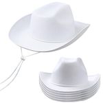 KOYEE 6 Pcs Cowboy Hats Bulk Western Cowboy Hat with Adjustable Drawstring, White Cowgirl Hat for Wedding Stage Performance