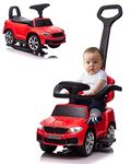 VOLTZ TOYS Push Car for Kids, Licensed M5 4-in-1 Push Pedal Ride on Car for Baby, Foot to Floor Sliding Slider Ride-on Car with Push Bar, Leather Seat, LED Lights, Horn, Foot Rest and Rocking Chair Rails(RED)