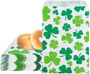 Whaline 100 Pack St. Patrick's Day Treat Bags Green Shamrock Gift Paper Bags Clover Prints Candy Treat Bags Rustic Irish Party Goodies Snack Cookie Buffet Bags for Holiday Party Favor Supplies