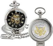 American Coin Treasures U.S. Coin Pocket Watch with Skeleton Movement | Presidential Seal JFK Half Dollar | Sweeping Second Hand, Magnifying Glass | Silvertone Case | Certificate of Authenticity