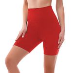 SINOPHANT High Waisted Cycling Shorts Women - Tummy Control Buttery Soft Biker Yoga Running Gym Black Workout Athletic Shorts(L-XL,1 Red)