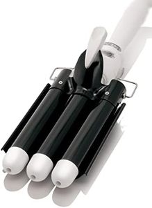 Alure Three Barrel Curling Iron Wand with LCD Temperature Display - 1 Inch Ceramic Tourmaline Triple Barrels, Dual Voltage Crimping Tool, Best Hair Waver for Beachy/Frizz Free Waves (zBlack/White)