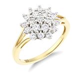 Old English Jewellers 9ct Yellow Gold on Silver 1.00ct Sparkling Cluster Ring size J K L M N O P Q R S T U V (S)