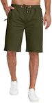 KUYIGO Men's Casual Shorts Elastic Waist Comfy Workout Short Drawstring with Zipper Pockets Medium Army Green