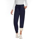 CAMPSNAIL Fleece Lined Sweatpants Woman - Joggers Woman with Pockets High Waisted Thermal Winter Warm Snow Pants Navy Blue