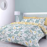 Catherine Lansfield Inga Leaf Reversible King Duvet Cover Set with Pillowcases Teal Green