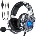 Gaming Headset with Microphone, Gaming Headphones for PS4 PS5 Xbox One PC with LED Lights, PlayStation Headset with Noise Reduction 7.1 Surround Sound Over-Ear and Wired 3.5mm Jack (White)