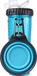 Dexas Popware Snack Duo Dual Chambered Hydration Bottle & Snack container with Collapsible Pet Cup, Blue