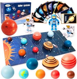 Wooden Solar System Model Board with Sun Stress Ball Astronauts Planet Flash Card Educational Montessori Toys Space Sensory Toys STEM Kits Christmas Birthday Gift for Kids Ages 3-8