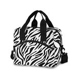 Mnsruu Black White Zebra Print Lunch Bags Lunchbox Cooler Bag Reusable Tote Shoulder Bag Insulated Lunch Box for Outdoor Picnic Boating Work School