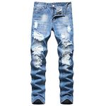 AITITIA Men's Ripped Regular Fit Jeans, 332 Blue, 40