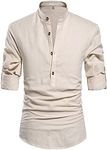 NITAGUT Men's Cotton Linen Blend Shirts , 01 Beige , US M/Chest 38-41