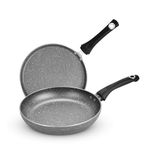 BERGNER Aluminium Bellini Marble Non Stick Cookware Set 2Pc-Dosa Tawa 28Cm,Frypan 24Cm with Induction Compatible, Bakelite Handles, Pfoa Free, Grey