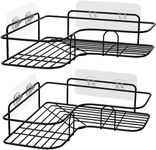 ROMINO 4 Pieces Self-Adhesive Shelves for Corner Walls for Bathroom Organizer - Multipurpose Kitchen Shelf Storage Organizer Wall Mounted Bathroom Corner Shelf with Magic Sticker (Black) Metal