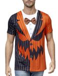 COSAVOROCK Halloween Tuxedo T Shirts for Men Scary Pumpkin Face Shirt Jack O Lantern Costume Orange Black L