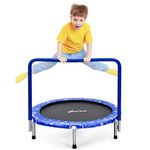 COSTWAY Mini Trampoline, 36 Inch Kids Exercise Rebounder with Foam Handrail and Safety Padded Cover, Foldable Toddler Trampolines for Indoor Outdoor (Blue)