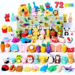 72 Pcs Animal 3D Erasers, Fun and Cute Mini Pencil Erasers for Kids, Puzzle Take Apart Eraser, Classroom Rewards, Party Favors, Desk Pets, Treasure Box, Birthday Gifts, Bulk Toys, Easter Egg Fillers