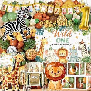 Daidle Wild One Birthday Decorations, 136 Pcs Safari 1st Birthday Decor Kit