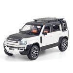 Invite Enterprise Car 1:24 Big Land Rover Defender Diecast Model Metal Pull-Back Car With Sound Light And Opening Doors: A Kids' Toy Vehicle Gift (1:24 Defender - White)