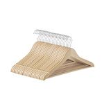 SONGMICS Wooden Hangers, Pack of 24, Coat Hangers, Non-Slip, Pants Bar, 360° Swivel Hooks, Natural Beige UCRW010N24