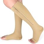 Ailaka Medical Compression Socks with Zipper, Knee High 15-20 mmHg Compression Socks for Women Men, Open Toe Support Socks for Varicose Veins, Edema, Recovery, Pregnant, Nurse