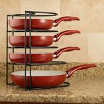 Frenchware 5-Tier Pot & Pan Organizer Rack, Heavy Duty Metal Kitchen Shelf for Skillets, Griddles, Trays, Freestanding or Wall-Mounted, Space Saving, Rust-Resistant (12.2 x 9 inch)