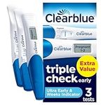 Clearblue Pregnancy Test Ultra Early Triple-Check & Date Combo Pack, Results 6 Days (Visual Sticks) Tells You How Many Weeks (Digital Stick), Kit Of 3 Tests (1 Digital, 2 Visual), Packaging May Vary