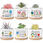 Eboot 6 Pcs Thank You Gifts Appreciation Gifts Thank You for Helping Me Grow Pot Cute Funny Mini Ceramic Succulent Plant Pot with Bamboo Tray Christmas Gifts for Coworker Employee Teacher Women