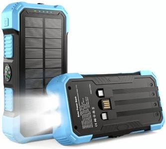 Solar Charger Power Bank 20000mAh Portable Wireless Charger with Built-in Cables, USB-C Fast Charging Battery Pack, Outdoor Phone Charger with Dual LED Flashlight for Camping, Hiking, Emergency (Blue)