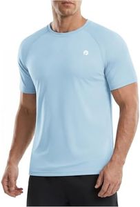 PINSPARK Men T Shirts UPF 50+ Lightweight Quick Dry Crew Neck Mens Short Sleeve Shirts Moisture Wicking Soft Casual Tees Tops M Arctic Blue